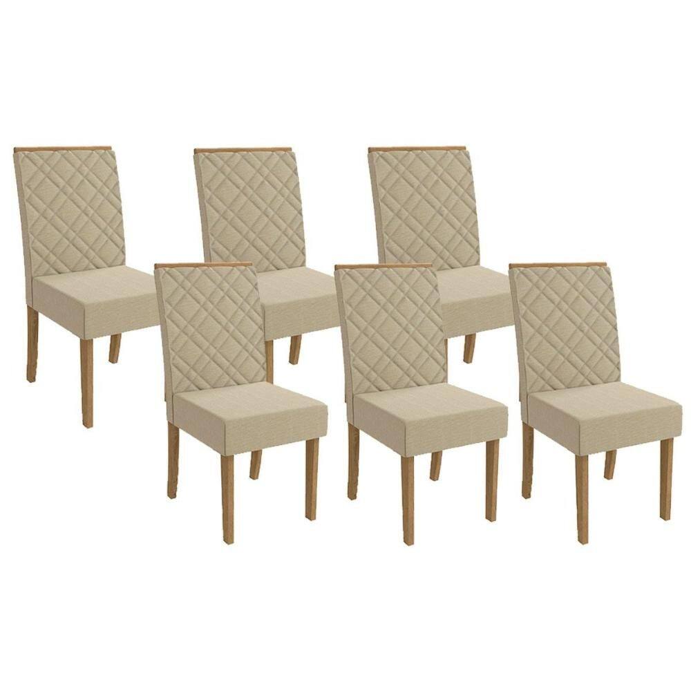Kit 6 Cadeiras de Cozinha 2CAD149FR 6 Un Freijó/Linho Bege A019 - Kappesberg