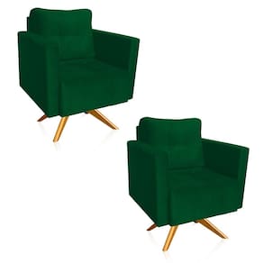 Kit 2 Poltronas Giratória Livia Suede Verde Base de Madeira MA30 - D`Rossi