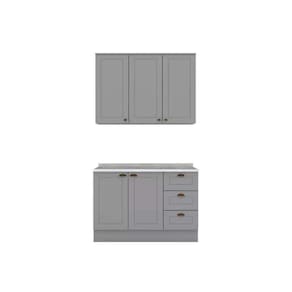 Kit de Cozinha Completa 3 Peças Americana (1Aéreo+1Balcão+1Complemento) CZ122 Cinza - Henn