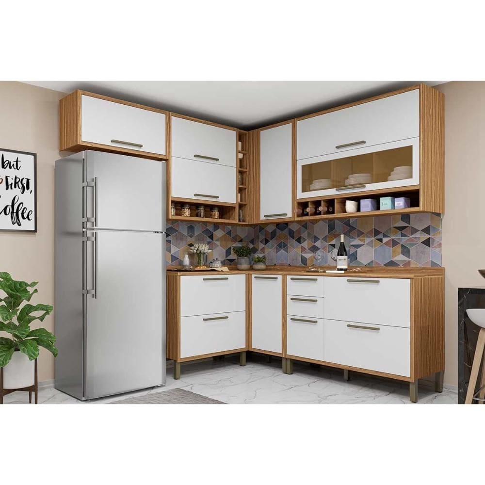 Kit Cozinha Modulada 7 Peças Syrah (4Aéreos+3Balcões) C7P85 Amendoa/Branco - Ronipa