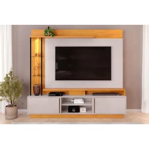 Estante p/ Sala até 70 Polegadas Martino c/ Prateleira Nichos e Rodapé 200x185cm Cedro/Bali - DJ Móveis