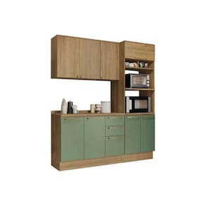 Kit de Cozinha Completa 4 Peças Botanic (1Aéreo+1Balcão+1Paneleiro+1Complemento) M664 Nogueira/Verde Oliva - Kappesberg