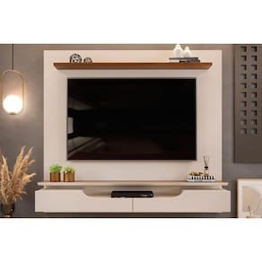 Home p/ TV até 60 Pol Levi c/ Prateleiras 160x146cm Off White/Freijó - DJ Móveis