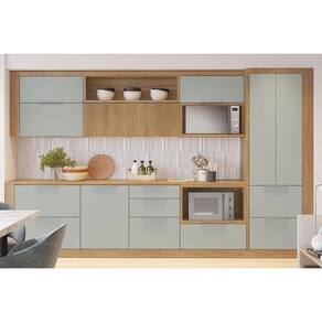 Kit de Cozinha Completa 13 Peças Marquesa 1 (3Aéreos+3Balcões+1Paneleiro+6Complementos) C6P70 Nature/Verde - Nesher