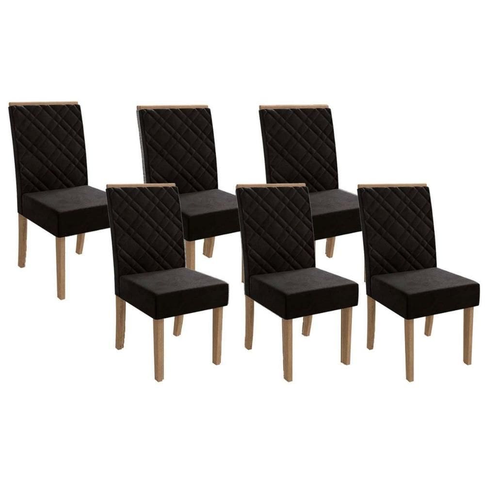Kit 6 Cadeiras Sala Jantar 2CAD149FR 6 Un Freijo Assento/Encosto Preto - Kappesberg