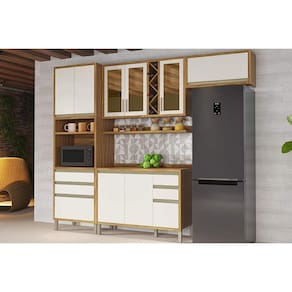 Kit de Cozinha Completa 5 Peças Tempranillo (2Aéreos+1Balcão+1TorreQuente+1Complemento) C5P75 Amendoa/Off White - Ronipa