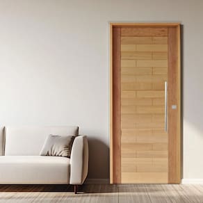 Porta Roma Mista Batente 14 Puxador Tubo 60cm 92 X 210 Esquerdo Natural