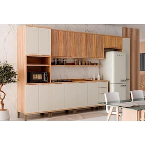 Kit de Cozinha Completa 9 Peças Sauvignon (3Aéreos+2Balcões+1Paneleiro+1TorreQuente+2Complementos) C9P21 Amendoa/Off White - Ronipa