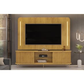 Estante p/ Sala até 75 Pol Atlas Ripado c/ 2 Portas 218x62cm Cedro - DJ Móveis