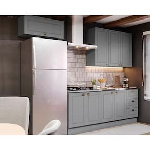 Kit Cozinha Modulada 5 Peças Americana (2Aéreos+2Balcões+1Complementos) s/Pia CZ132 Cinza - Henn