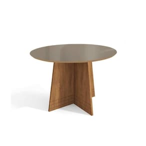 Mesa Multiuso Cozinha Lótus c/ Tampo Madeirado c/ Vidro 105x105cm Freijo/Bronze - Kappesberg