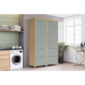 Armário Multiuso p/ Área Serviço Marquesa c/ 4 Portas e 4 Gavetas 140cm Nature/Verde - Nesher