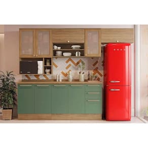 Kit Cozinha Modulada 8 Peças Botanic (4Aéreos+2Balcões+2Complementos) M665 Nogueira/Verde Oliva - Kappesberg