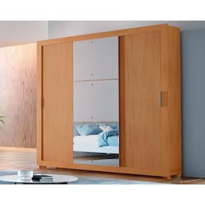 Guarda Roupa Solteiro 3 Portas de Correr e 4 Gavetas c/ Pés Veneza Luxo Naturalle/Ripado 3D - Rufato