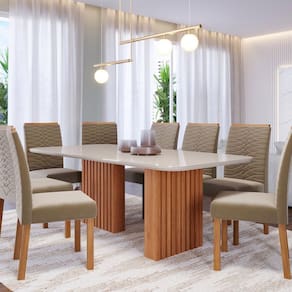 Sala de Jantar Ester 210 Cm com 8 Cadeiras Clarice Cinamomo/Offwhite/Joli