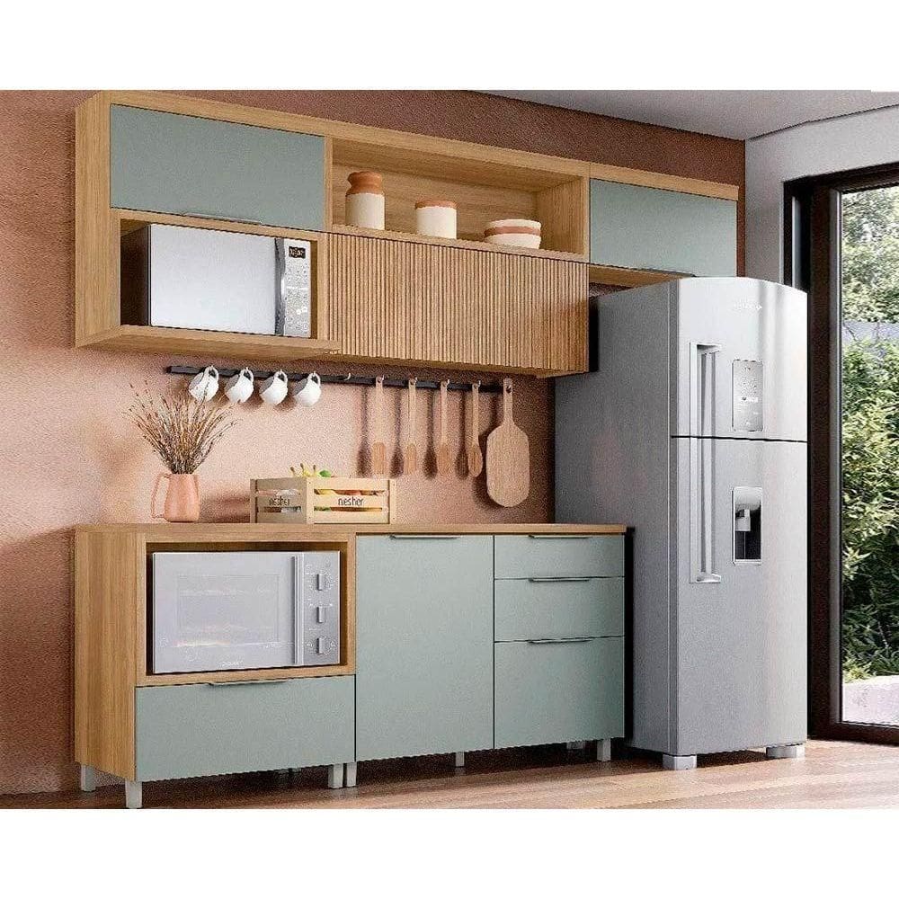 Kit de Cozinha Completa 5 Peças Marquesa (3Aéreos+2Balcões) C5P35 Nature/Verde - Nesher