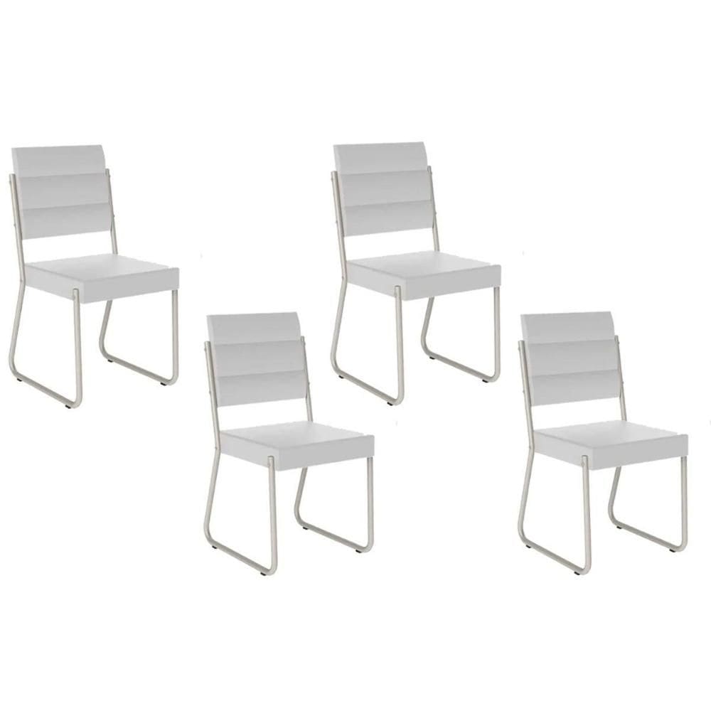 Kit 4 Cadeiras Sala Jantar 1736 4 Uni Prata/Courino Branco - Carraro