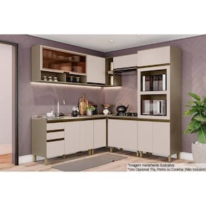 Cozinha Modulada Henn Connect 9 Peças (3Aéreos+3Balcões+1Paneleiro) C6P03 Duna/Cristal-Henn