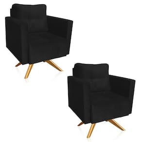 Kit 2 Poltronas Giratória Livia Suede Preto Base de Madeira MA30 - D`Rossi