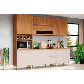 Kit Cozinha Modulada 7 Peças Completa Requinte (2Aéreos+2Balcões+1Paneleiro+2Complementos) CZ106 Nature/Nature/Areia - Henn