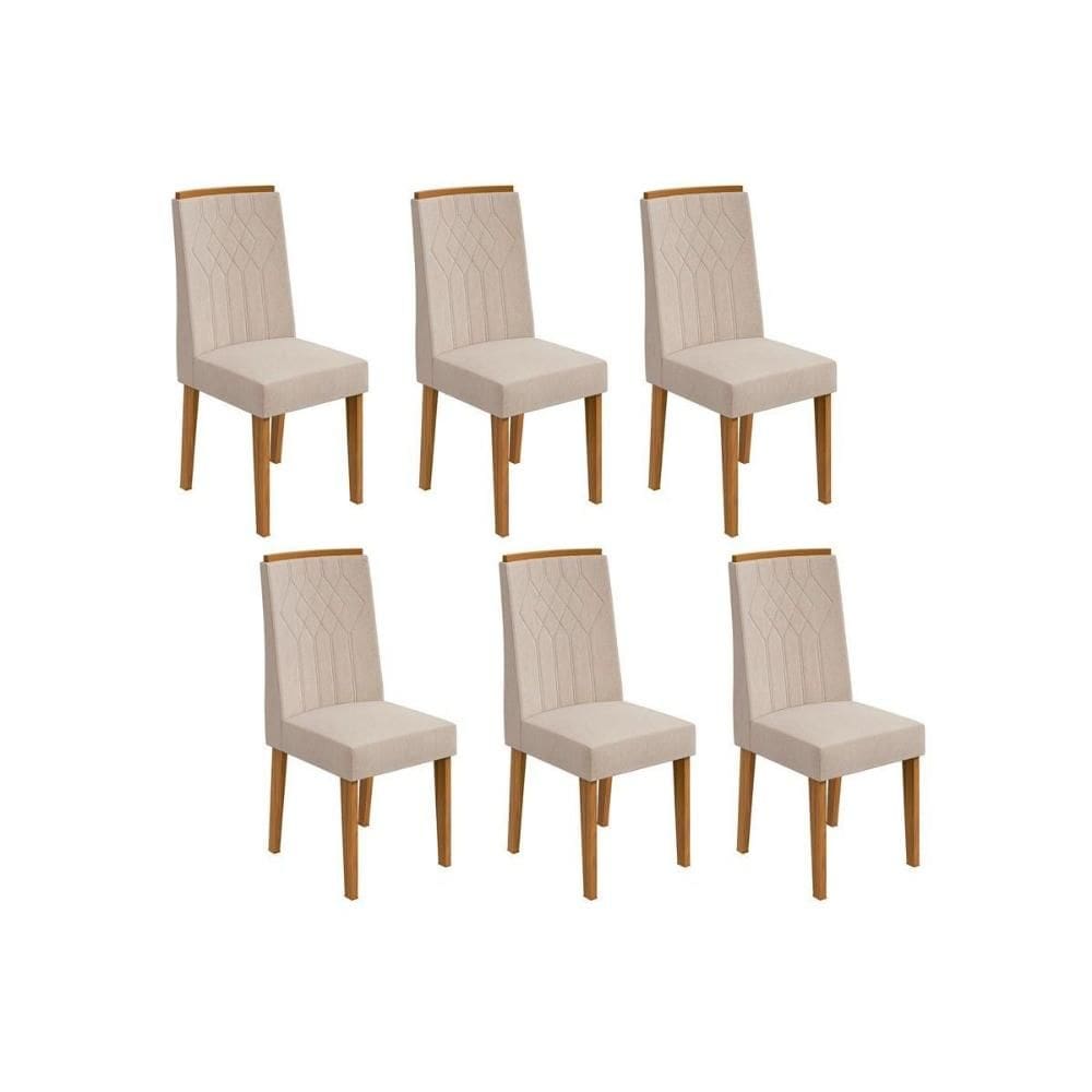 Kit 6 Cadeiras Sala Jantar Exclusive 6 Un Amêndoa/Linho Bege Rinzai - Lopas