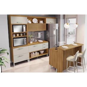 Kit de Cozinha Completa 5 Peças Princesa (1Aéreo+2Balcões+1Paneleiro+1Ilha) C6P61 Freijo/Off White - Nesher