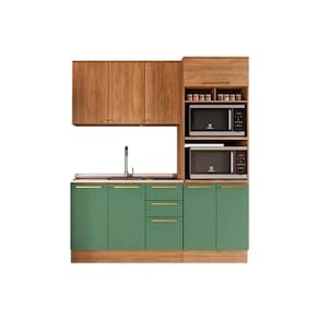 Kit de Cozinha Completa 3 Peças Botanic (1Aéreo+1Balcão+1Paneleiro) s/Pia M652 Nogueira/Verde Oliva - Kappesberg