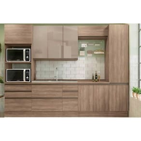 Kit de Cozinha Completa 7 Peças Maxxi (2Aéreos+2Balcões+2Paneleiros+1Complemento) s/ Pia CZ267 Nogal - Kappesberg