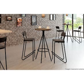 Conjunto: Mesa de Cozinha 1575 Aço c/ Tampo Madeirado 60cm e 2 Banquetas 1747 Preto/Legno - Preto/ Grafite - Preto - Carraro
