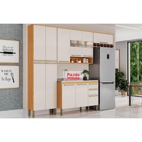 Kit Cozinha Modulada 4 Peças Nápoli Prime (2Aéreos+1Balcão+1Paneleiro) C4P66 Amendoa/Off White - Ronipa