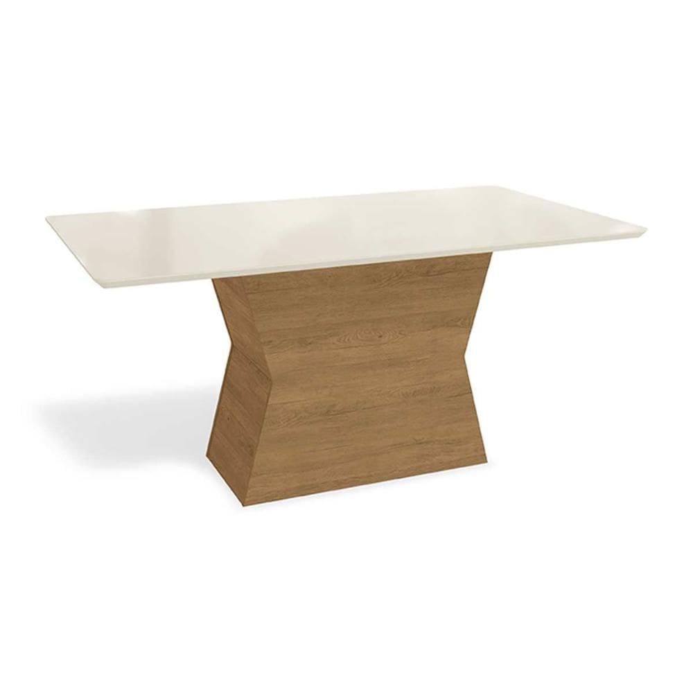 Mesa Multiuso Cozinha Tilia c/ Tampo Madeirado c/ Vidro 160x90cm Freijó/Off White - Kappesberg