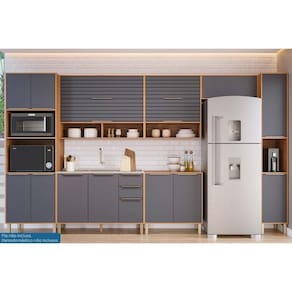 Kit de Cozinha Completa 7 Peças Esplêndida (3Aéreos+2Balcões+1Paneleiro+1TorreQuente) C7P184 Freijo/Titanium - MGM