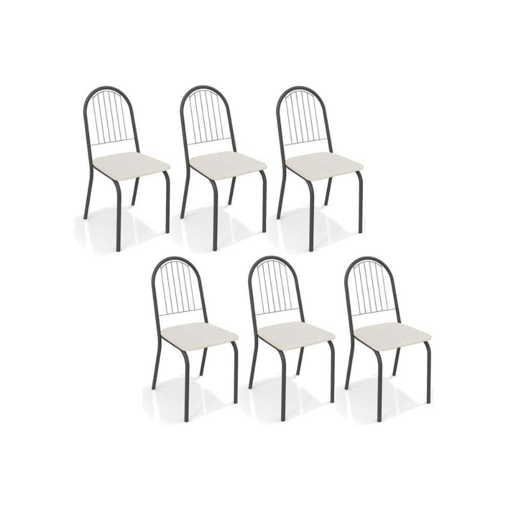 Kit 6 Cadeiras de Cozinha Noruega 2C077 6 Un Preto Fosco/Courano Branco - Kappesberg