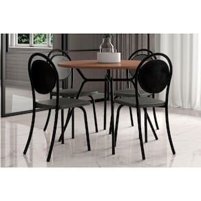 Conjunto: Mesa de Cozinha 1588 c/ Tampo Madeirado 100cm e 4 Cadeiras 1738 Preto - Carraro