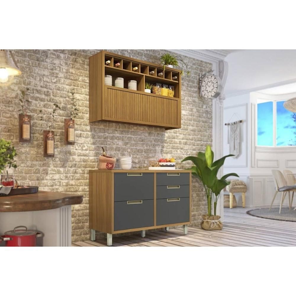 Kit de Cozinha Completa 2 Peças Imperatriz (1Aéreo+1Balcão) C2P30 Freijo/Grafite - Nesher