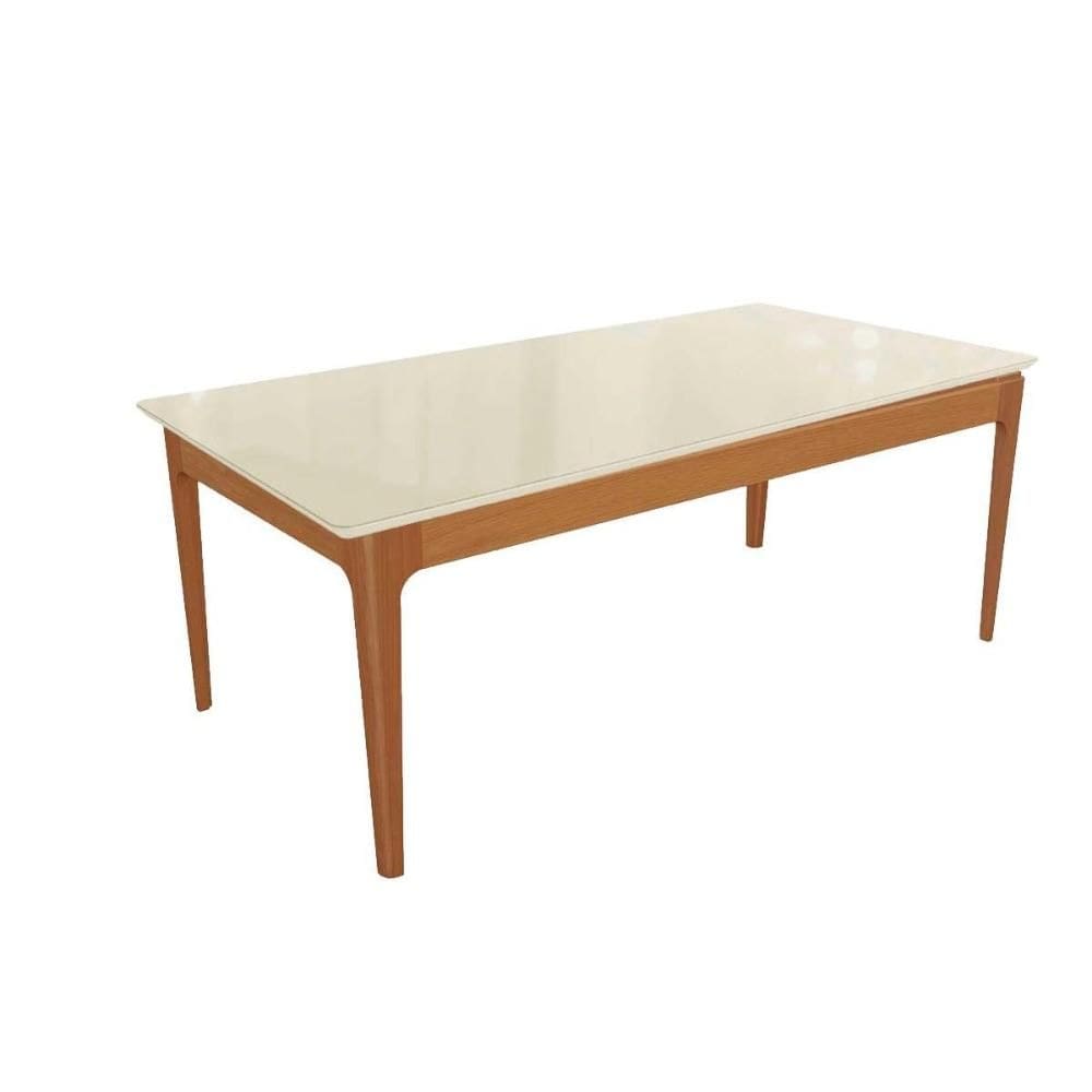 Mesa Multiuso Cozinha Mira Madeira Maciça c/ Tampo Madeirado c/ Vidro 200x100cm Carvalho/Off White/Vidro Off White - Kappesberg