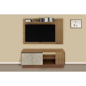 Estante p/ Sala até 65 Pol PA2914/R1480 Ripado c/ 2 Portas 160x102cm Natural/Palha - Tecno Mobili