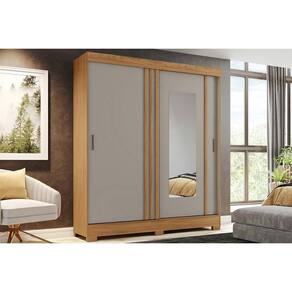 Guarda Roupas 2 Portas de Correr (1 c/ Espelho) e 2 Gavetas Briz B353 Nature/Cinza/Off White - Henn