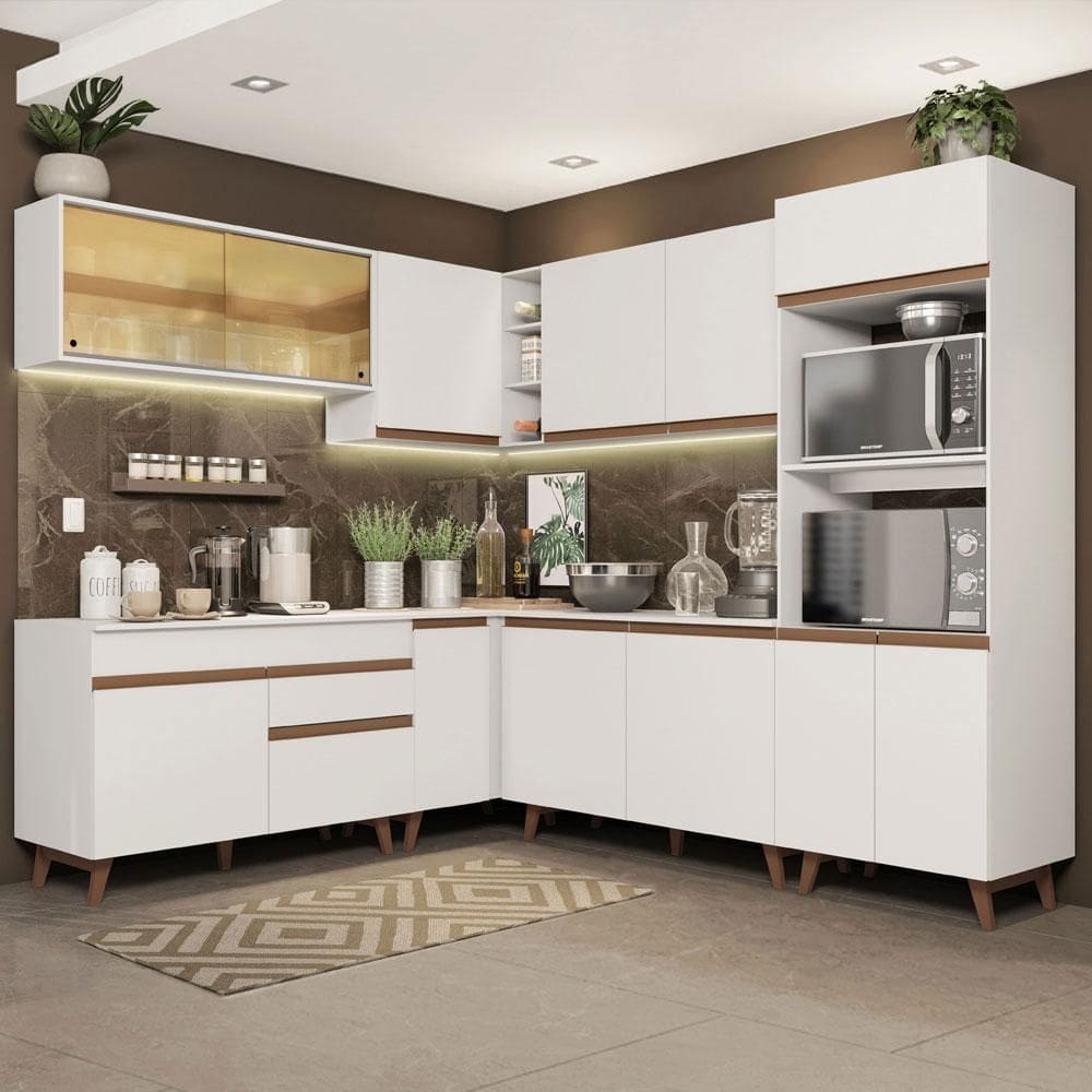 Cozinha Completa de Canto Madesa Reims 452001 com Armário e Balcão - Branco XV