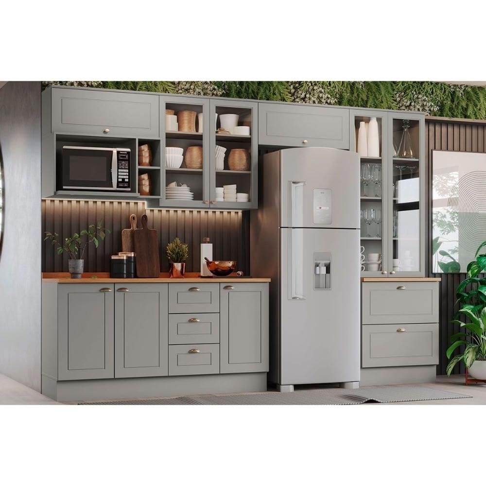 Kit de Cozinha Completa 9 Peças Americana (4Aéreos+1Paneleiro+2Balcões+2Complementos) C5P27 Cinza - Henn