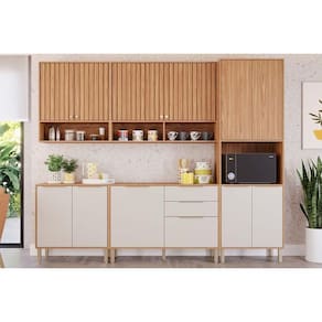 Kit de Cozinha Completa 5 Peças Divina (2Aéreos+2Balcões+1Paneleiro) CZ001 Freijo/Off White - MGM