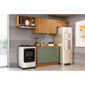 Kit de Cozinha Completa 5 Peças Botanic (3Aéreos+1Balcão+1Complemento) M662 Nogueira/Verde Oliva - Kappesberg