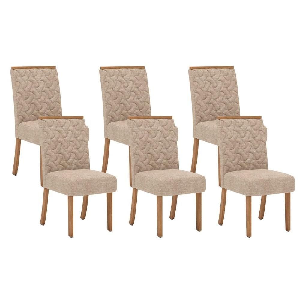 Kit 6 Cadeiras Sala Jantar Esther 6 Un Nature/Linho Creme - Henn