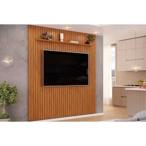 Home p/ TV até 65 Pol Pratic Ripado c/ 1 Prateleira 223x240cm Freijo - DJ Móveis