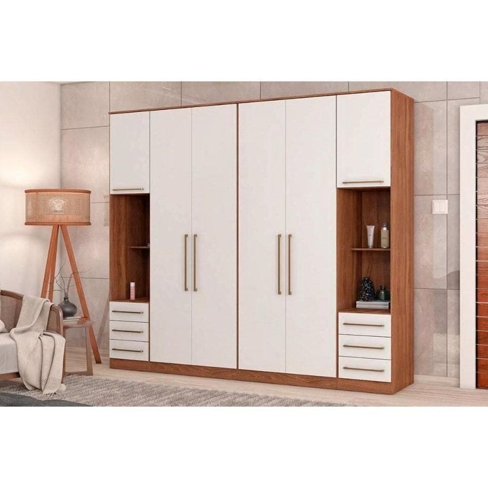 Quarto Modulado Casal Irlanda 4 Peças (2 Armários + 2 Complementos) QCM165 Amendola/Branco - Demóbile