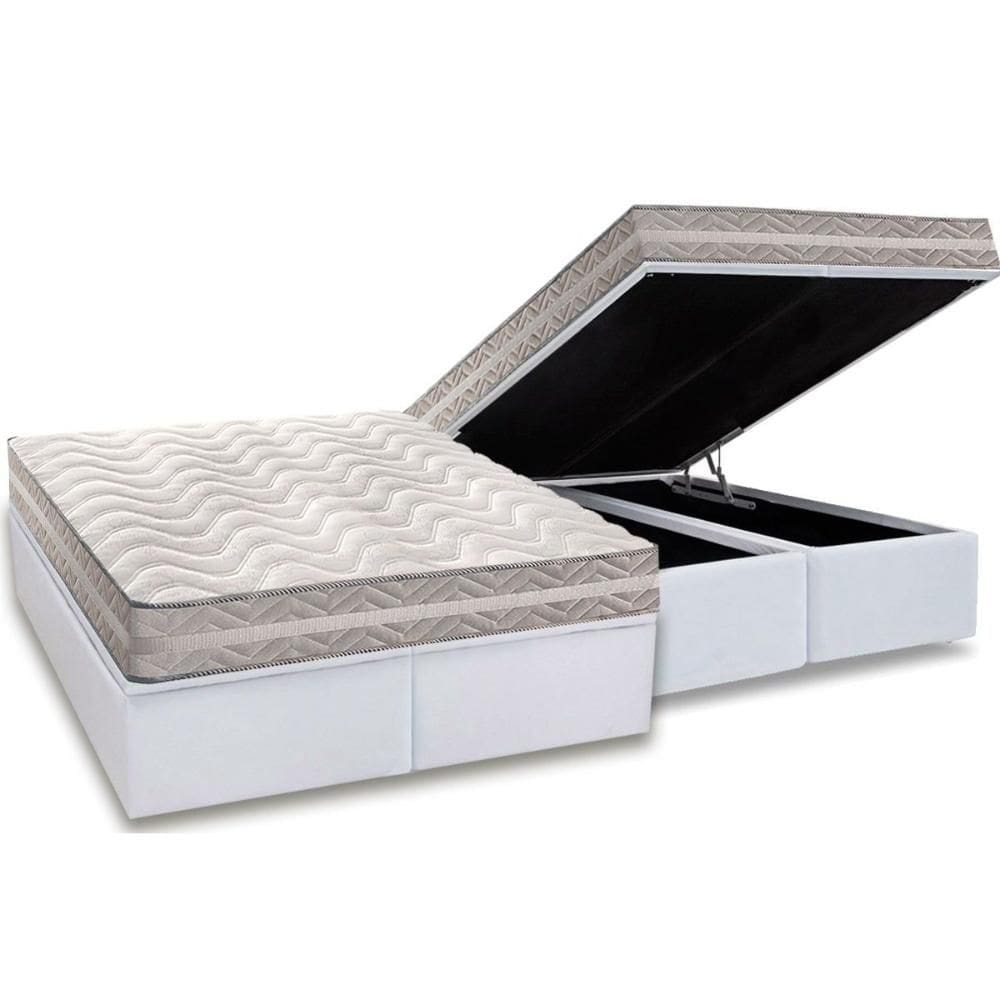 Conjunto Box Baú Queen: Colchão Molas Paropas D28 / Master AG80 Prata Double Face 17 + Base CRC Courano White (158x198)