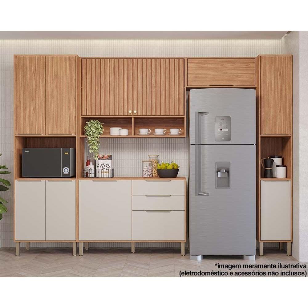 Kit de Cozinha Completa 5 Peças Divina (2Aéreos+1Balcão+2Paneleiros) CZ004 Freijo/Off White - MGM