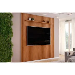 Home p/ TV até 85 Pol Pratic Ripado c/ 1 Prateleira 250x240cm Freijo - DJ Móveis