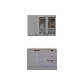 Kit de Cozinha Completa 3 Peças Americana (1Aéreo+1Balcão+1Complemento) CZ125 Cinza - Henn