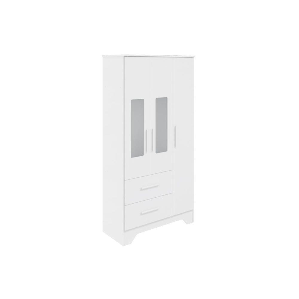 Guarda Roupa 3 Portas Popy Retrô c/ (2 c/ PETG) e 2 Gavetas Branco - Peroba